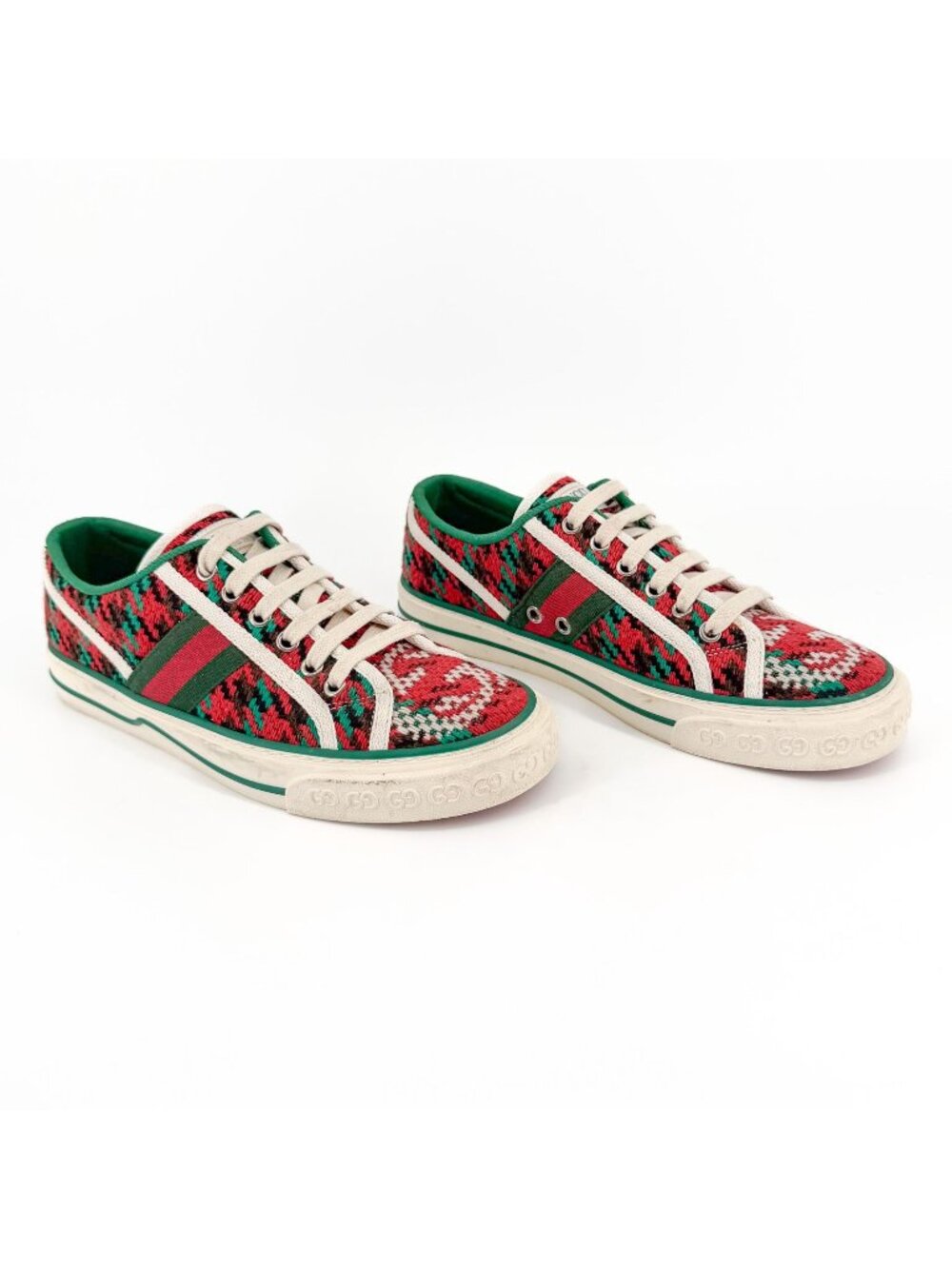 Gucci Tennis 1977 Sneakers Green Red Houndstooth Size 37.5 US 7.5 Women Low Top